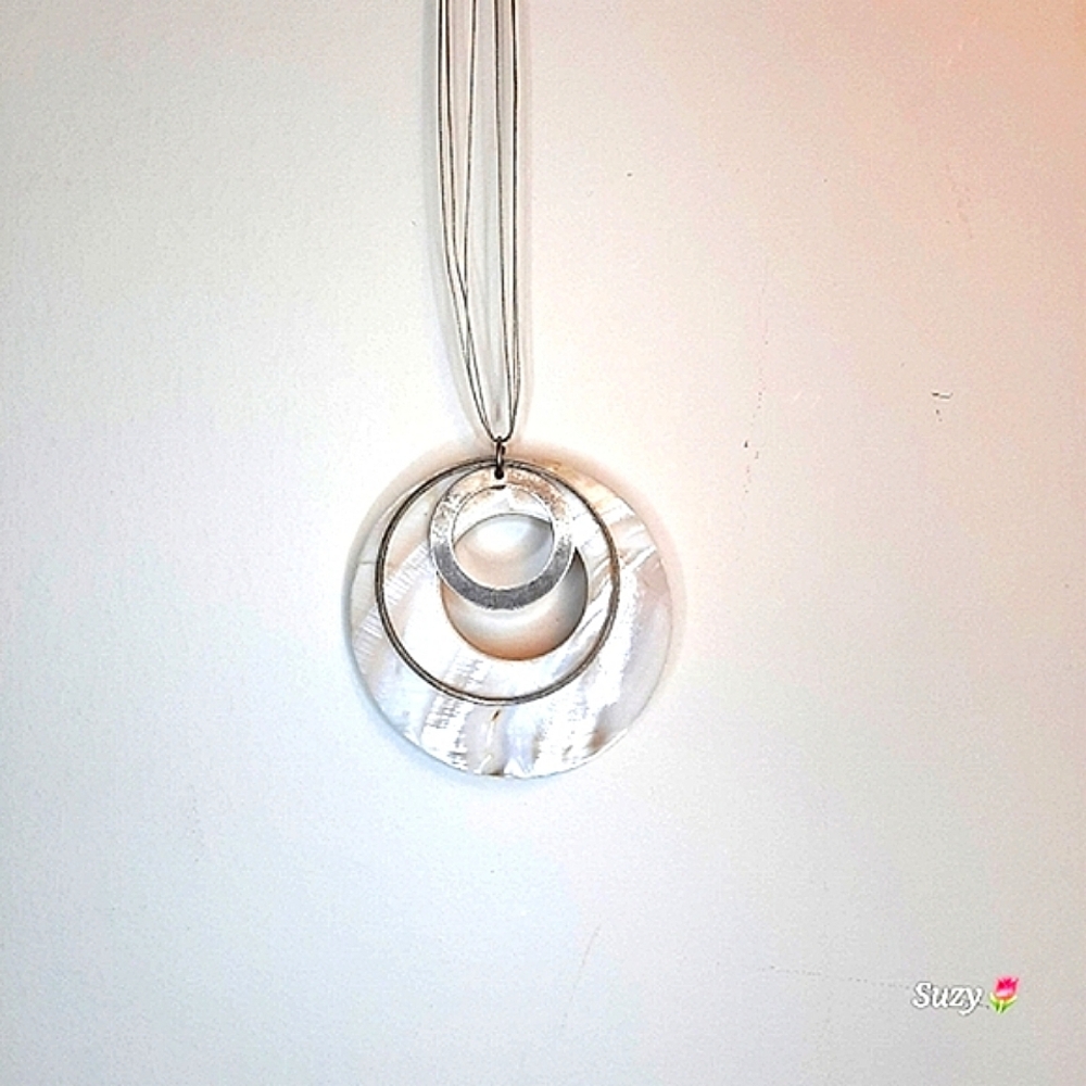3" Mother of Pearl Shell Silver Choker, Handcrafted